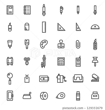 Line drawing school tool related icon set 129331679