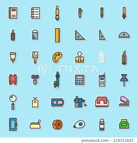 Sticker school equipment related icon set 129331681