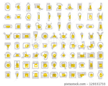 Outline household appliances related icon set Outline household appliances related icon set 129331733