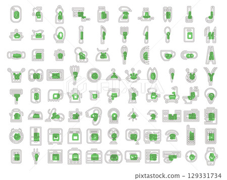 Outline household appliances related icon set 129331734