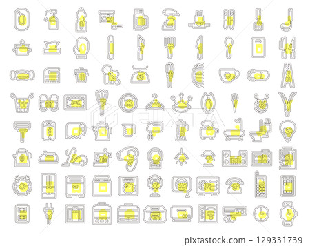 Outline household appliances related icon set 129331739