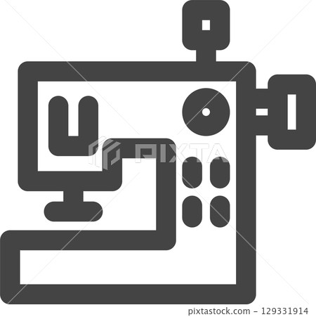 Line drawing household appliances related single icon: sewing machine Line drawing household appliances related single icon: sewing machine 129331914