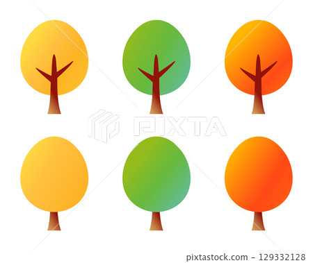 秋葉樹向量插圖集 - 簡單可愛的秋天素材 秋葉樹向量插圖集 - 簡單可愛的秋天素材 129332128