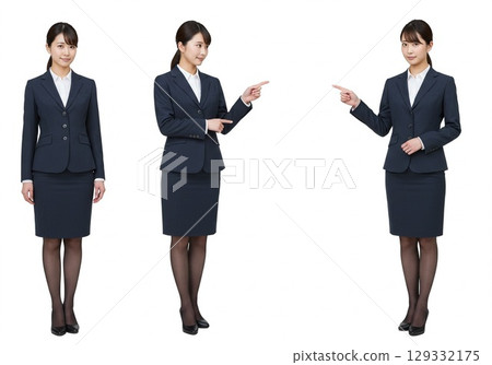 日本OL姿勢/微笑引導（白色背景，用於剪切） 129332175