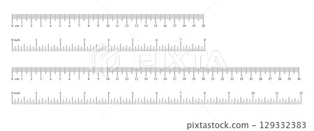 Inch, metric rulers. Measuring tool template. Scale for ruler in centimeters, inches. Measuring scales icon. Inches, centimeters measuring scale. Metrics indicators cm, inch. Inch, metric rulers. Measuring tool template. Scale for ruler in centimeters, inches. Measuring scales icon. Inches, centimeters measuring scale. Metrics indicators cm, inch. 129332383