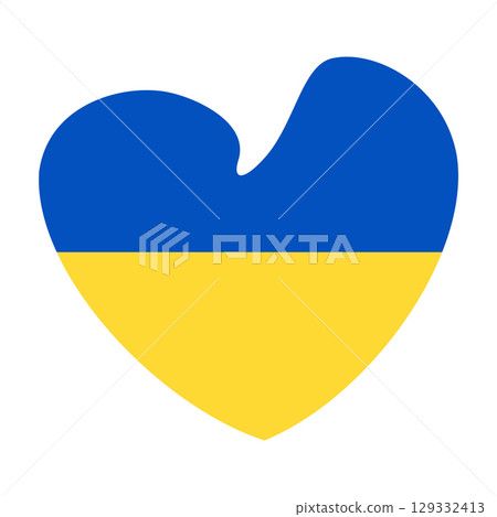 Ukraine flag, shape of heart. Ukrainian sticker, symbol, icon, button. Ukraine flag, shape of heart. Ukrainian sticker, symbol, icon, button. 129332413
