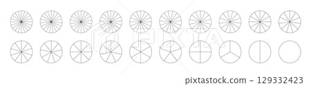 Set of pie, pizza charts. Segmented charts. Many number of sectors divide the circle on equal parts. Segments infographic. Diagram wheel parts. Set of pie, pizza charts. Segmented charts. Many number of sectors divide the circle on equal parts. Segments infographic. Diagram wheel parts. 129332423