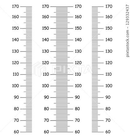 Height charts from 60 to 170 centimeters set. Templates for wall growth sticker. Meter wall or growth ruler mockup.  129332437