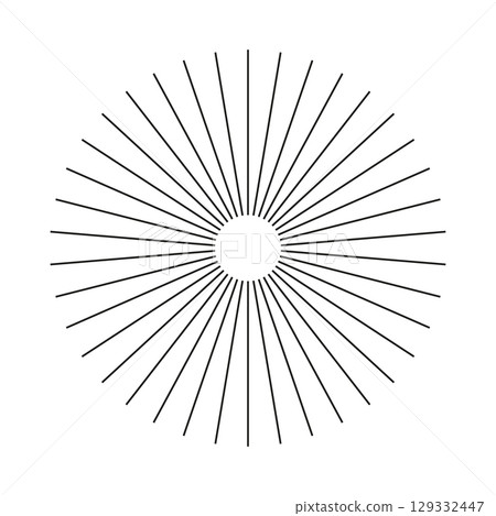 Sunburst element. Starburst radial stripes. Ray, beam. Radial circle lines. Circular burst icon. Symbol of Sun star rays. Spokes with radiating stripes. Abstract geometric minimal shape. Flat pattern. 129332447
