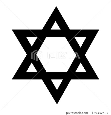 David star black icon. Judaism symbol mockup. Israeli flag symbol. Six pointed star. Hexagram simple figure. Silhouette minimalist Jewish symbol. Flat sign. Design element. David star black icon. Judaism symbol mockup. Israeli flag symbol. Six pointed star. Hexagram simple figure. Silhouette minimalist Jewish symbol. Flat sign. Design element. 129332497
