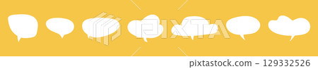 Set of speech bubble. Trendy talk bubble. Blank empty white speech bubbles backdrops. Speak bubble text mockups, simple chatting box, message box templates. Minimalist balloon word design backgrounds. Set of speech bubble. Trendy talk bubble. Blank empty white speech bubbles backdrops. Speak bubble text mockups, simple chatting box, message box templates. Minimalist balloon word design backgrounds. 129332526