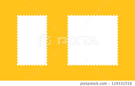 Postage stamp frames. Empty borders, backdrops for postcards, letters. White rectangular vintage stamps. Tags, labels, coupons, boxes with curvy, wiggly, wavy perforated edges. Postage stamp frames. Empty borders, backdrops for postcards, letters. White rectangular vintage stamps. Tags, labels, coupons, boxes with curvy, wiggly, wavy perforated edges. 129332558