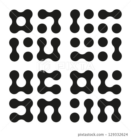 Metaball icons. Connected dots symbols set isolated on a white background. Abstract circles seamless pattern. Design element. Graphic template. Logo design.  129332624