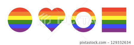 Rainbow flat flag. Gay pride simple frames. Progress Logo symbols pattern. LGBT icons minimal mockup. Set of stickers in rainbow colors. Round, heart, square badge, button. Template for design. Rainbow flat flag. Gay pride simple frames. Progress Logo symbols pattern. LGBT icons minimal mockup. Set of stickers in rainbow colors. Round, heart, square badge, button. Template for design. 129332634