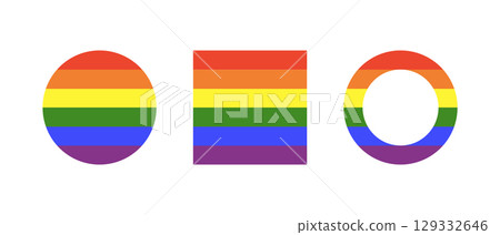 Rainbow flag badges. Gay pride frame. Progress Logo minimalist symbol. LGBT circle icons. Stickers in rainbow colors set. Round, square buttons. Template trendy design. Rainbow flag badges. Gay pride frame. Progress Logo minimalist symbol. LGBT circle icons. Stickers in rainbow colors set. Round, square buttons. Template trendy design. 129332646