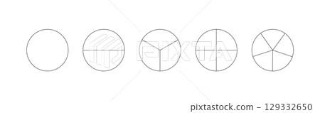 Pie chart template from 1 to 5. Segmented charts. Many number of sectors divide the circle on equal parts. Outline black graphics. Pizza charts set. Segments minimal infographic. Diagram wheel parts. Pie chart template from 1 to 5. Segmented charts. Many number of sectors divide the circle on equal parts. Outline black graphics. Pizza charts set. Segments minimal infographic. Diagram wheel parts. 129332650