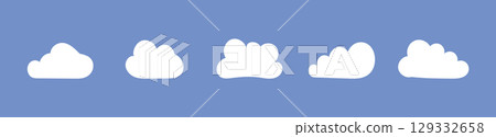 Fluffy clouds set. Clouds in blue sky. Puffy, cumulus clouds on blue background. Cloudy shapes mockups. Weather minimal elements templates. Objects cloudscape layouts. Hand drawn abstract white icons. Fluffy clouds set. Clouds in blue sky. Puffy, cumulus clouds on blue background. Cloudy shapes mockups. Weather minimal elements templates. Objects cloudscape layouts. Hand drawn abstract white icons. 129332658
