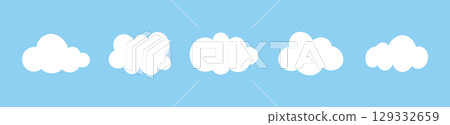 Clouds in blue sky. Puffy, fluffy, cumulus clouds on blue background. Cloudy shapes mockup. Weather simple elements template. Objects cloudscape layout. Hand drawn abstract icons. Clouds in blue sky. Puffy, fluffy, cumulus clouds on blue background. Cloudy shapes mockup. Weather simple elements template. Objects cloudscape layout. Hand drawn abstract icons. 129332659