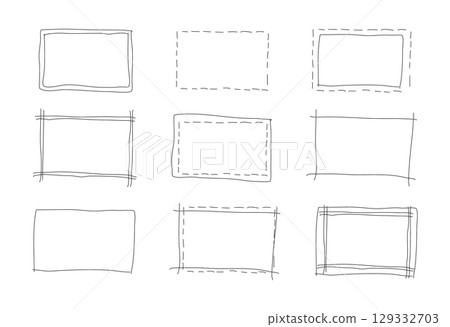 Hand drawn rectangle frames set. Doodle simple rectangular black shapes. Scribble square text boxes. Highlighting elements. Lined thin borders. Graphic illustration on white background. Hand drawn rectangle frames set. Doodle simple rectangular black shapes. Scribble square text boxes. Highlighting elements. Lined thin borders. Graphic illustration on white background. 129332703