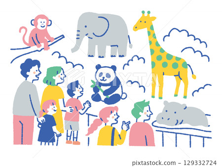 Parents and children fascinated by popular animals_Color 129332724