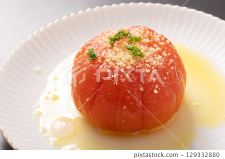 Chilled tomatoes (peeled, olive oil, grated cheese) Chilled tomatoes (peeled, olive oil, grated cheese) 129332880