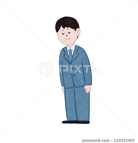 A man in a suit bows seriously 15 degrees A man in a suit bows seriously 15 degrees 129332905