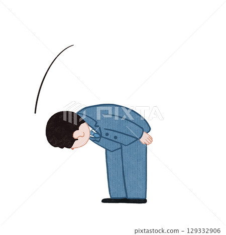 A man in a suit bows deeply at a 90-degree angle and apologizes 129332906
