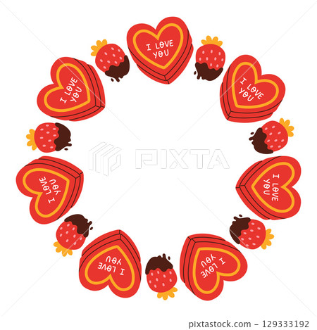 Simple valentines day circle frame. Round love themed border made of different love objects. Pink and red colors happy valentine day hand drawn banner vector isolated on white background. Simple valentines day circle frame. Round love themed border made of different love objects. Pink and red colors happy valentine day hand drawn banner vector isolated on white background. 129333192