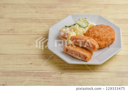 Mentaiko croquette and potato salad 129333475