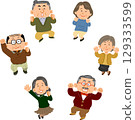 Senior men and women jumping in a circle 129333599