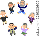 Senior men and women jumping in a circle 129333609