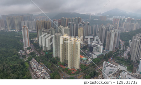 Aug 5 2025 View of Tall Highrise Apartment Buildings in a Dense Urban Area 129333732
