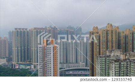 Aug 5 2025 View of Tall Highrise Apartment Buildings in a Dense Urban Area 129333740