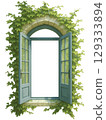 Western-style window covered with ivy 129333894