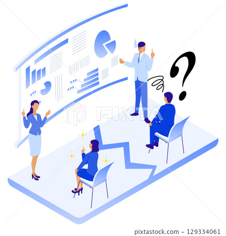 An isometric illustration of a business scene depicting the gap between people who can understand explanations and those who cannot An isometric illustration of a business scene depicting the gap between people who can understand explanations and those who cannot 129334061