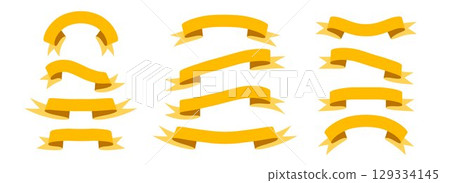 Yellow ribbon banner set. Wavy and curved ribbons collection for emblem, sticker, advertising, poster, promotion, frame. Vintage gold label tag element bundle for graphic design template. Vector Yellow ribbon banner set. Wavy and curved ribbons collection for emblem, sticker, advertising, poster, promotion, frame. Vintage gold label tag element bundle for graphic design template. Vector 129334145