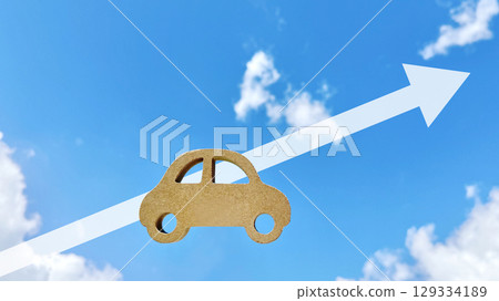 Natural car accessories and right-up arrow_blue sky background Natural car accessories and right-up arrow_blue sky background 129334189