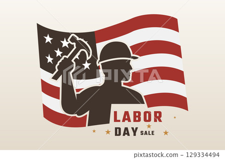 clean labor day silhouette design with usa flag 129334494