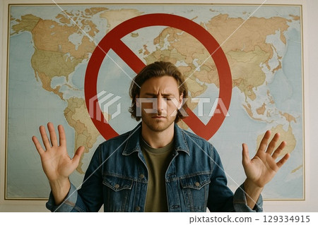 Portrait of a young man rejecting globalism 129334915