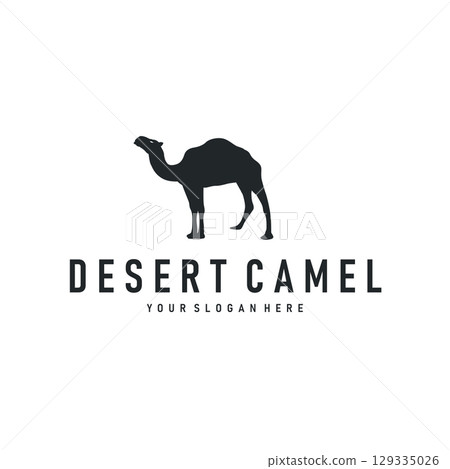 desert animal design sahara silhouette logo camel simple modern concept vintage caravan camel illustration template symbol brand product business 129335026