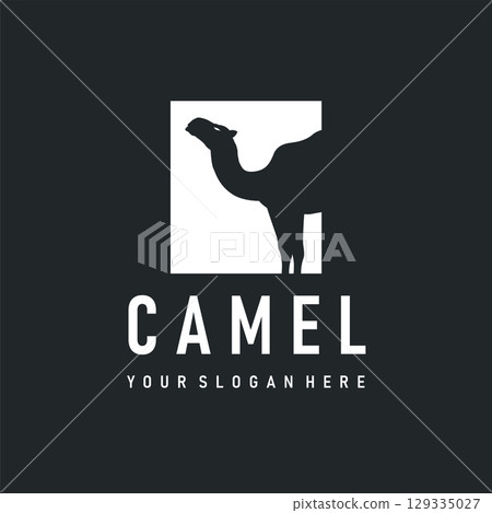 desert animal design sahara silhouette logo camel simple modern concept vintage caravan camel illustration template symbol brand product business 129335027