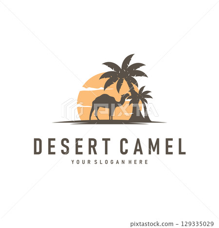desert animal design sahara silhouette logo camel simple modern concept vintage caravan camel illustration template symbol brand product business 129335029