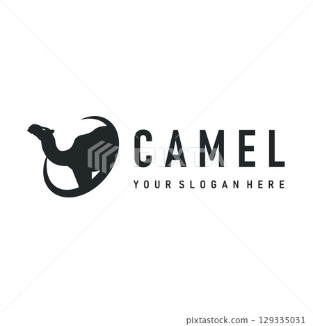 desert animal design sahara silhouette logo camel simple modern concept vintage caravan camel illustration template symbol brand product business 129335031