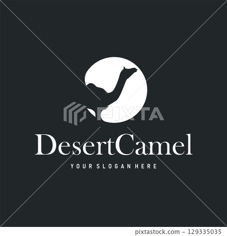 desert animal design sahara silhouette logo camel simple modern concept vintage caravan camel illustration template symbol brand product business 129335035