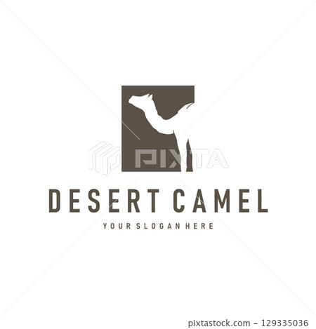 desert animal design sahara silhouette logo camel simple modern concept vintage caravan camel illustration template symbol brand product business 129335036