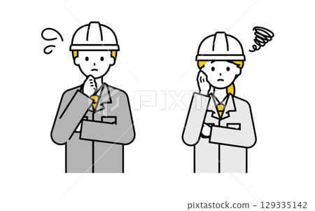 Simple worker male and female _ troubled Simple worker male and female _ troubled 129335142
