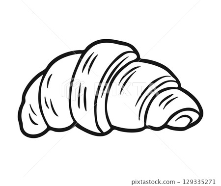 Croissant black outline silhouette on white background. Line art style sketch classic vintage vector design Croissant black outline silhouette on white background. Line art style sketch classic vintage vector design 129335271
