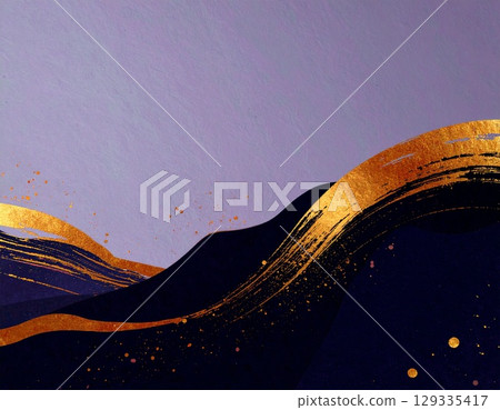 深藍色和紫色上帶有金線的奢華抽象藝術背景 129335417