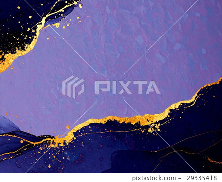深藍色和紫色上帶有金線的奢華抽象藝術背景 129335418