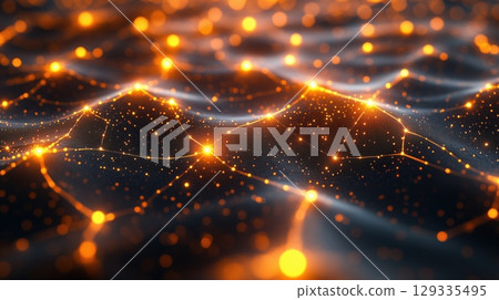 Futuristic Holographic Network with Neon Glow and Abstract Geometric Patterns 129335495